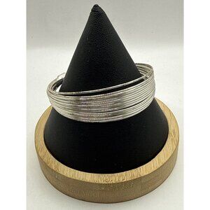 Adjustable Silver Tone Layered Wire Bangle Bracelet For Women